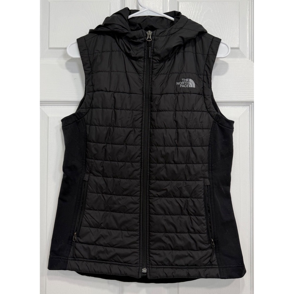 The North Face Womens Black Hooded Insulated Puffer Vest Medium M Full Zip